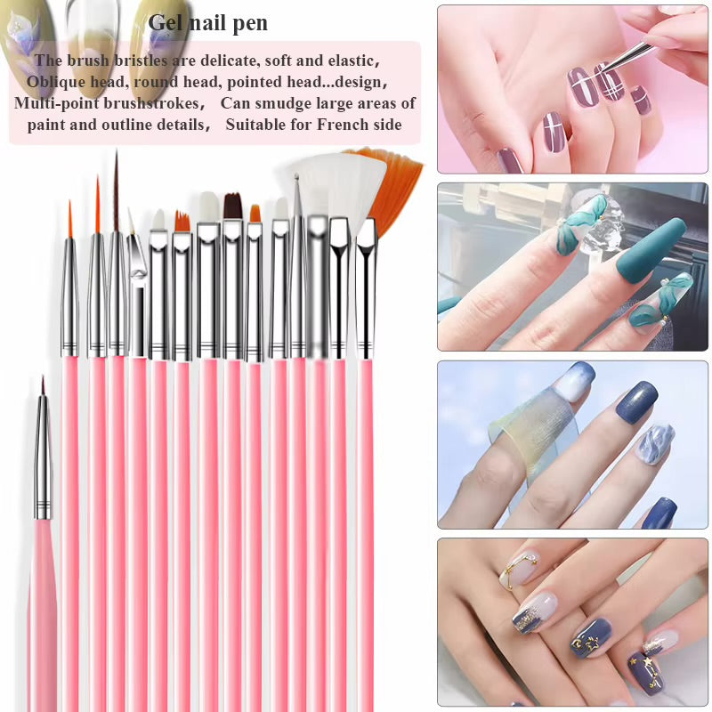 Set Pinceaux Nail Art Professionnel — 15 Pièces 🖌️