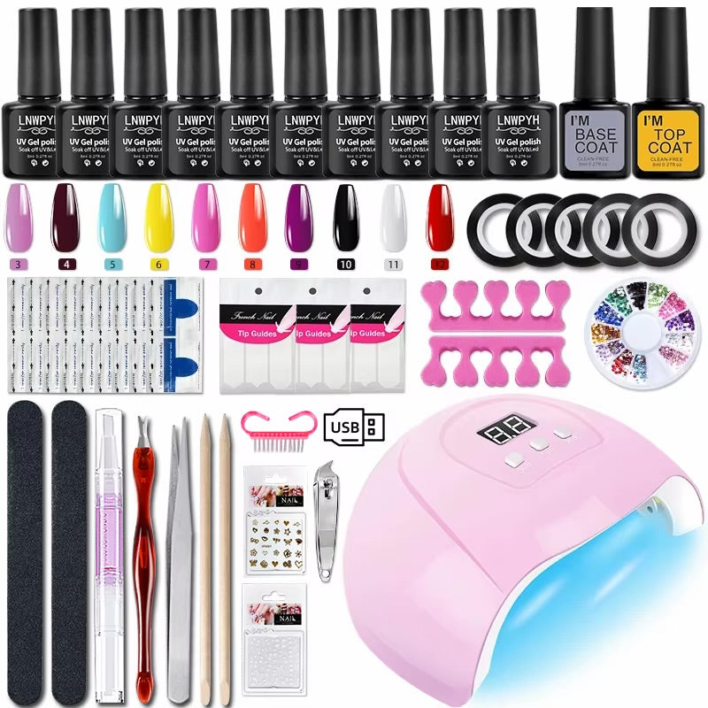 Kit Manucure Gel Professionnel — Lampe UV + 10 Couleurs + Accessoires 💅